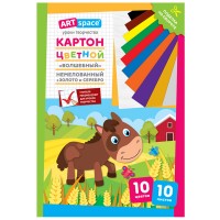Картон цветной А4, ArtSpace, 10л., 10цв., немелованный, золото, серебро, в папке, 
