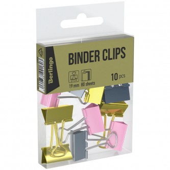 Зажимы для бумаг 19мм, Berlingo, 10шт., цветные, ПВХ упак., европодвес, розовый+золотой Зажимы для бумаг 19мм, Berlingo, 10шт., цветные, ПВХ упак., европодвес, розовый+золотой