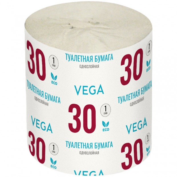 Бумага туалетная Vega, 1-слойная, 30м/рул., серая Бумага туалетная Vega, 1-слойная, 30м/рул., серая