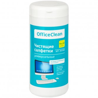 Универсальные влажные чистящие салфетки OfficeClean для очистки экранов и мониторов, пластиковых поверхностей 50+50шт