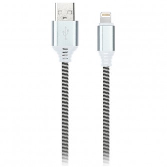 Кабель Smartbuy iK-512NS, USB(AM) - Lightning(M), для Apple, в оплетке, 2A output, 1м, белый, черный