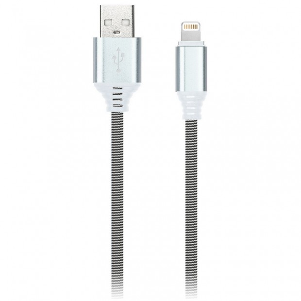 Кабель Smartbuy iK-512NS, USB(AM) - Lightning(M), для Apple, в оплетке, 2A output, 1м, белый, черный