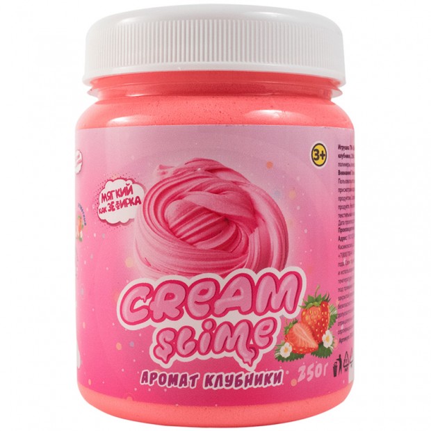 Слайм Cream-Slime, розовый, с ароматом клубники, 250мл