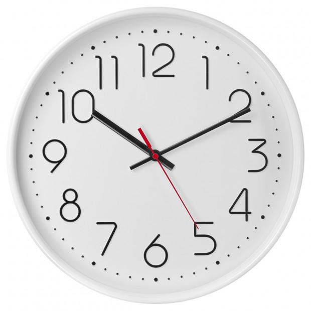 Часы настенные ход плавный, Troyka 76771783, круглые, рельефные цифры, 30*30*5, белая рамка