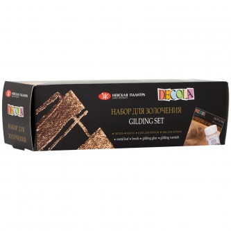 Набор для золочения №2 Decola: поталь золото 25 листов, лак и клей для потали по 50мл., кисть синтетика Набор для золочения №2 Decola: поталь золото 25 листов, лак и клей для потали по 50мл., кисть синтетика
