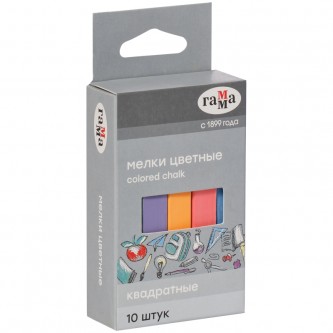 Мелки школьные Гамма, цветные, 10шт., мягкие, квадратные, картонная упаковка, европодвес Мелки школьные Гамма, цветные, 10шт., мягкие, квадратные, картонная упаковка, европодвес