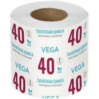 Бумага туалетная Vega, 1-слойная, 40м/рул., на втулке, с перф., серая Бумага туалетная Vega, 1-слойная, 40м/рул., на втулке, с перф., серая