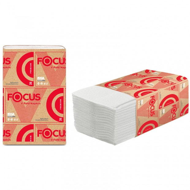 Салфетки бумажные диспенсерные Focus Premium(N4) (V-сл), 2-слойные, 200л/пач. 16,8*23см, белые