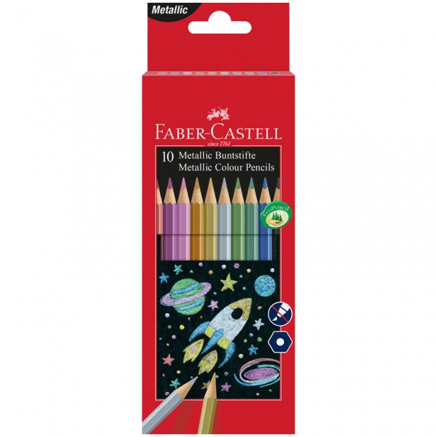 Карандаши цветные Faber-Castell, 10цв., металлик, заточен., картон. упаковка