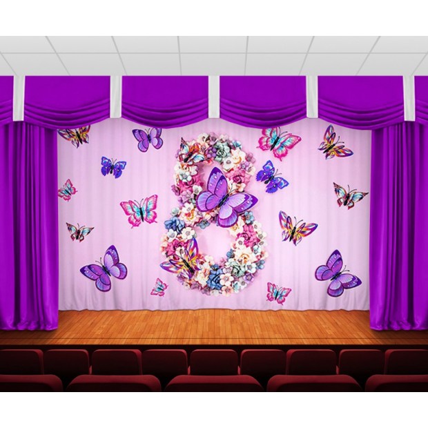 Занавес 8 марта цветы и бабочки Занавес 8 марта цветы и бабочки