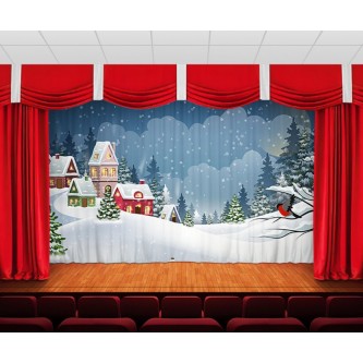 Занавес Домики в зимнем лесу Занавес Домики в зимнем лесу