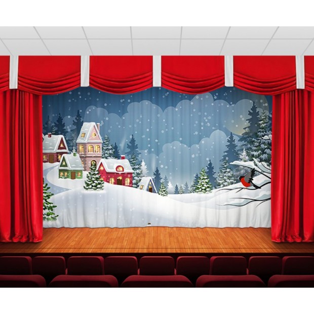 Занавес Домики в зимнем лесу Занавес Домики в зимнем лесу
