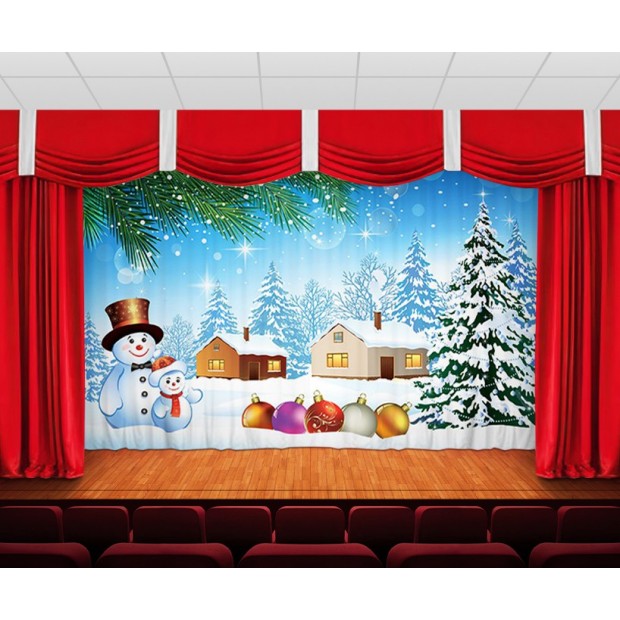 Занавес Снеговики у снежных домов Занавес Снеговики у снежных домов