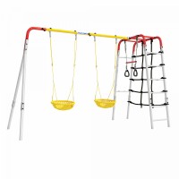 Комплект: лестница, набор для взбирания, кольца, качели 2 шт (красный/желтый/белый) Комплект: лестница, набор для взбирания, кольца, качели 2 шт (красный/желтый/белый)