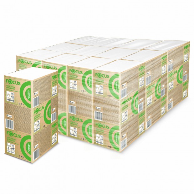 Полотенца бумажные 250 шт. FOCUS (Система H2) Eco, 1-слойные, белые, КОМПЛЕКТ 12 пачек, 24х21,5, Z-сложение, 5083814/5069958 Полотенца бумажные 250 шт. FOCUS (Система H2) Eco, 1-слойные, белые, КОМПЛЕКТ 12 пачек, 24х21,5, Z-сложение, 5083814/5069958
