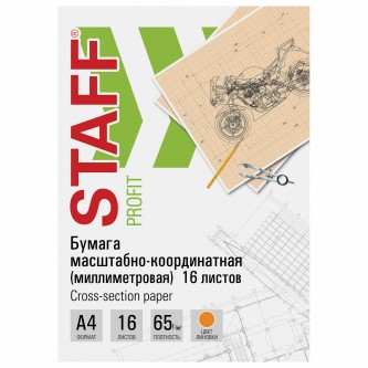 Бумага масштабно-координатная (миллиметровая), скоба, А4, оранжевая, 16 листов, 65 г/м2, STAFF, 113488 Бумага масштабно-координатная (миллиметровая), скоба, А4, оранжевая, 16 листов, 65 г/м2, STAFF, 113488