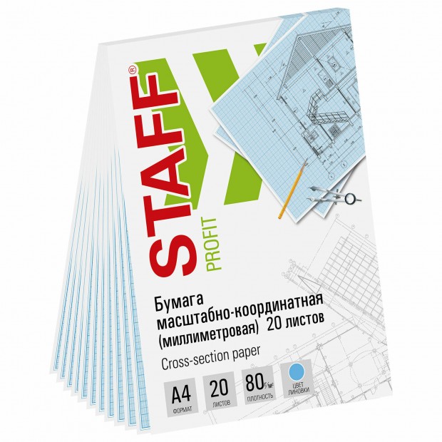 Бумага масштабно-координатная (миллиметровая), планшет, А4, голубая, 20 листов, ПЛОТНАЯ 80 г/м2, STAFF, 113490 Бумага масштабно-координатная (миллиметровая), планшет, А4, голубая, 20 листов, ПЛОТНАЯ 80 г/м2, STAFF, 113490