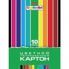 Картон цветной А4 ЛАКИРОВАННЫЙ, 10 листов, 10 цветов, в папке, HATBER, 205х295 мм, Creative Set, 10Кц4л_05930 Картон цветной А4 ЛАКИРОВАННЫЙ, 10 листов, 10 цветов, в папке, HATBER, 205х295 мм, Creative Set, 10Кц4л_05930