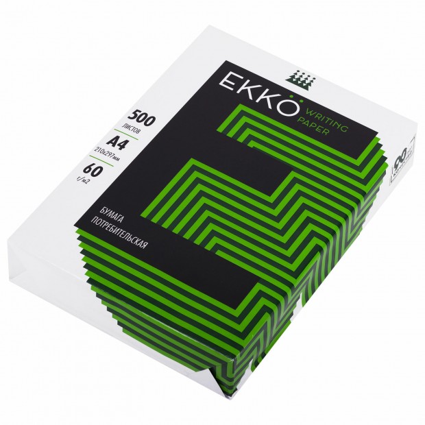 Бумага А4, 60 г/м2, белизна 60%, 500 листов, Россия, ЕККО, 114320 Бумага А4, 60 г/м2, белизна 60%, 500 листов, Россия, ЕККО, 114320