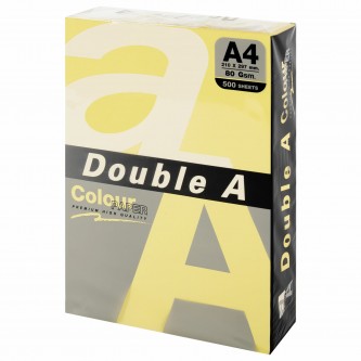 Бумага цветная DOUBLE A, А4, 80 г/м2, 500 л., пастель, желтая Бумага цветная DOUBLE A, А4, 80 г/м2, 500 л., пастель, желтая