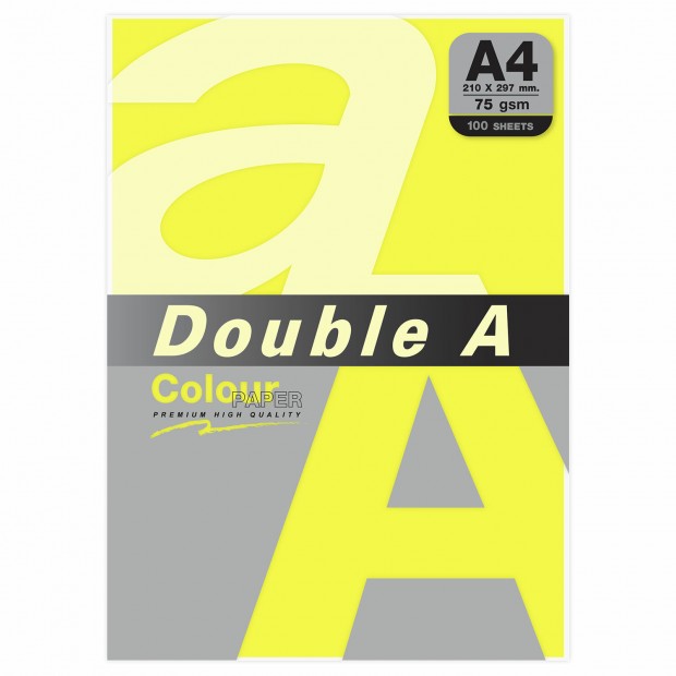 Бумага цветная DOUBLE A, А4, 75 г/м2, 100 л., неон, желтая Бумага цветная DOUBLE A, А4, 75 г/м2, 100 л., неон, желтая