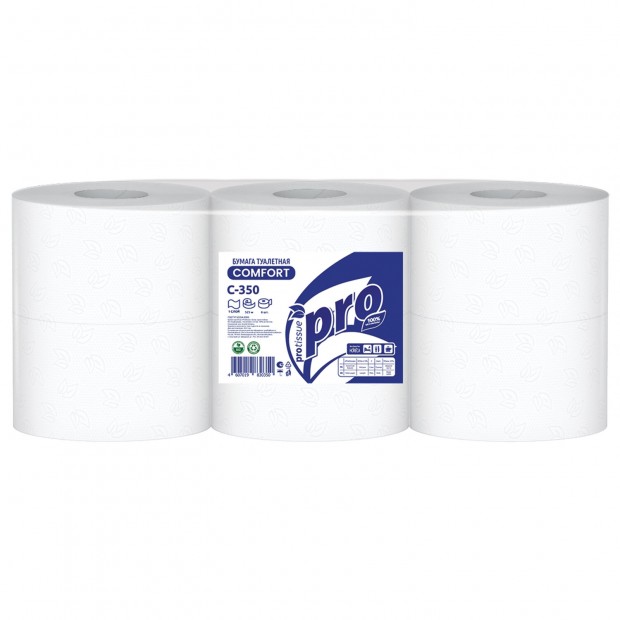 Бумага туалетная 525 метров, PROtissue (T1) COMFORT, 1-слойная, белая, КОМПЛЕКТ 6 рулонов, С350