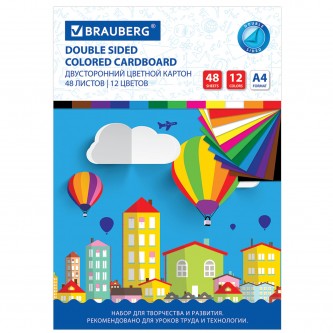 Картон цветной А4 ТОНИРОВАННЫЙ В МАССЕ, 48 листов 12 цветов, склейка, 180 г/м2, BRAUBERG, 210х297 мм, 124744 Картон цветной А4 ТОНИРОВАННЫЙ В МАССЕ, 48 листов 12 цветов, склейка, 180 г/м2, BRAUBERG, 210х297 мм, 124744