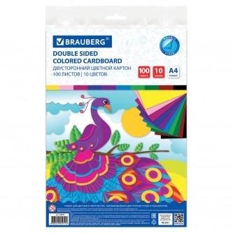 Картон цветной А4 ТОНИРОВАННЫЙ В МАССЕ, 100 листов 10 цветов, 220 г/м2, BRAUBERG, 124745 Картон цветной А4 ТОНИРОВАННЫЙ В МАССЕ, 100 листов 10 цветов, 220 г/м2, BRAUBERG, 124745