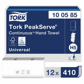 Полотенца бумажные 410 шт., TORK (Система H5) PeakServe, Universal, КОМПЛЕКТ 12 шт., 22,5x20 см, W, 100585 Полотенца бумажные 410 шт., TORK (Система H5) PeakServe, Universal, КОМПЛЕКТ 12 шт., 22,5x20 см, W, 100585