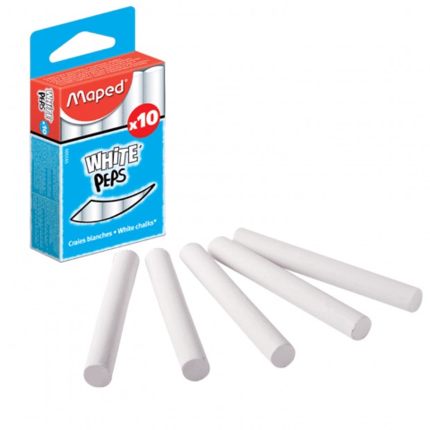 Мелки MAPED (Франция), набор 10 шт., белые, круглые, специальная формула Мелки MAPED (Франция), набор 10 шт., белые, круглые, специальная формула