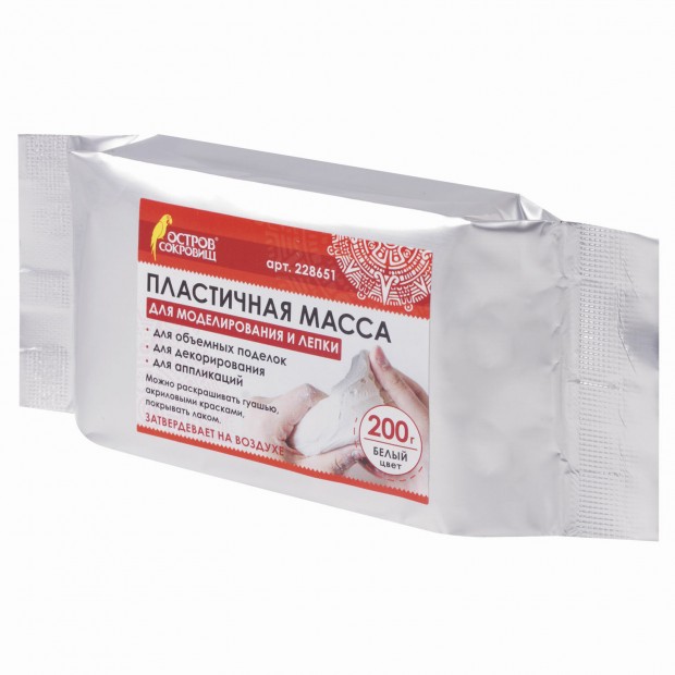 Паста (масса) для лепки ОСТРОВ СОКРОВИЩ, самозатвердевающая, 200 г, натуральный белый, 228651 Паста (масса) для лепки ОСТРОВ СОКРОВИЩ, самозатвердевающая, 200 г, натуральный белый, 228651