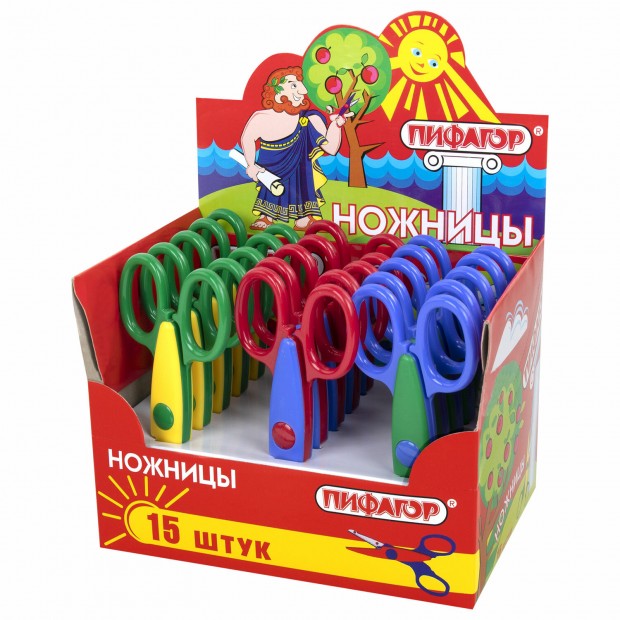Ножницы ПИФАГОР, 135 мм, фигурное лезвие, ассорти, в дисплее, 230938 Ножницы ПИФАГОР, 135 мм, фигурное лезвие, ассорти, в дисплее, 230938