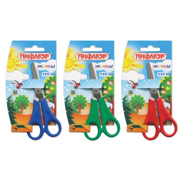 Ножницы ПИФАГОР, 135 мм, с линейкой, цвет ассорти, в картонной упаковке с европодвесом, 231163 Ножницы ПИФАГОР, 135 мм, с линейкой, цвет ассорти, в картонной упаковке с европодвесом, 231163