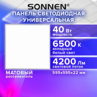 Светильник светодиодный АРМСТРОНГ SONNEN, холодный свет 6500K, 595х595х22, 40Вт, матовый, 237859, 237860 Светильник светодиодный АРМСТРОНГ SONNEN, холодный свет 6500K, 595х595х22, 40Вт, матовый, 237859, 237860
