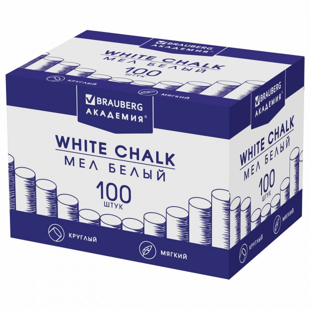 Мел белый круглый мягкий 100 штук, BRAUBERG Мел белый круглый мягкий 100 штук, BRAUBERG
