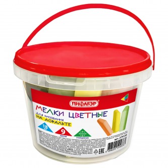 Мел в ведерке для рисования на асфальте 18 штук, ПИФАГОР, цветной квадратный утолщенный, 274124 Мел в ведерке для рисования на асфальте 18 штук, ПИФАГОР, цветной квадратный утолщенный, 274124