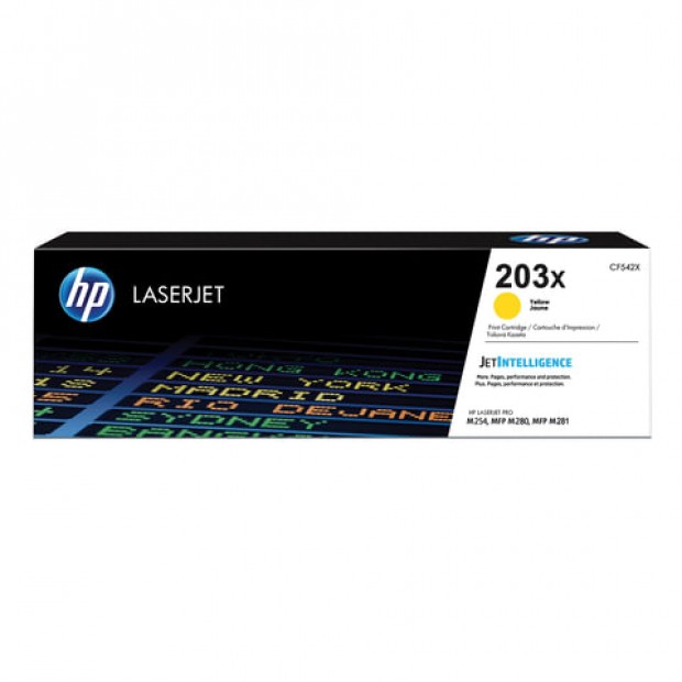Картридж лазерный HP (CF542X) LaserJet Pro M254/M280/M281, №203X, желтый, оригинальный, ресурс 2500 страниц