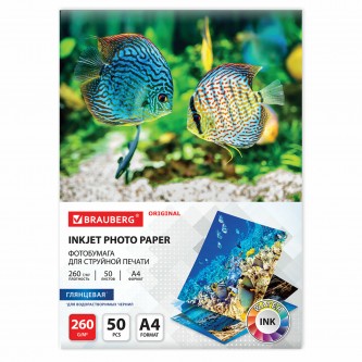 Фотобумага глянцевая, А4, 260 г/м2, односторонняя, 50 листов, BRAUBERG ORIGINAL, 363992 Фотобумага глянцевая, А4, 260 г/м2, односторонняя, 50 листов, BRAUBERG ORIGINAL, 363992