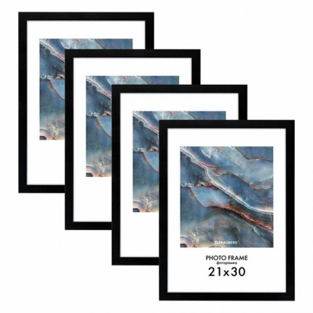 Рамка 21х30 см небьющаяся, КОМПЛЕКТ 4 шт., багет 16 мм МДФ, BRAUBERG Рамка 21х30 см небьющаяся, КОМПЛЕКТ 4 шт., багет 16 мм МДФ, BRAUBERG