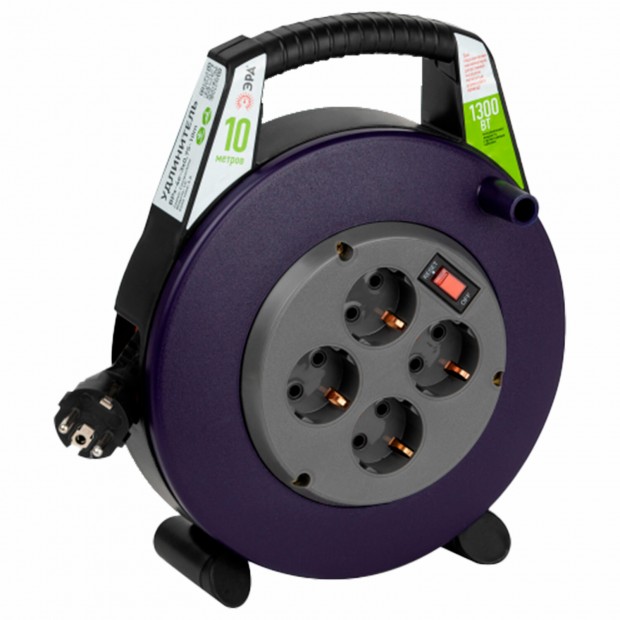 Удлинитель на катушке ЭРА BPx-4e, 4 розетки с заземлением, с выключателем, 10 м, 3x0,75 мм, 1300 Вт, 4e-3x0,75-10m Удлинитель на катушке ЭРА BPx-4e, 4 розетки с заземлением, с выключателем, 10 м, 3x0,75 мм, 1300 Вт, 4e-3x0,75-10m