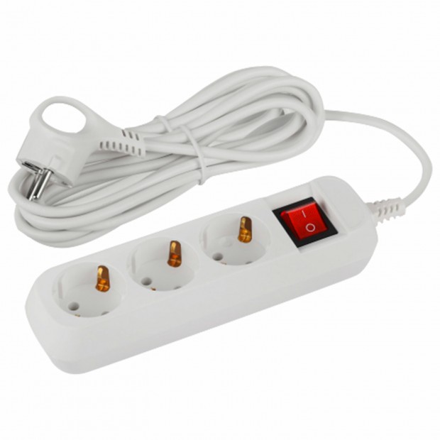 Удлинитель ЭРА UDL-10 Greenline, 3 розетки, с заземлением, с выключателем, 10 А, 5 м, белый, UDL-10-350-ES Удлинитель ЭРА UDL-10 Greenline, 3 розетки, с заземлением, с выключателем, 10 А, 5 м, белый, UDL-10-350-ES