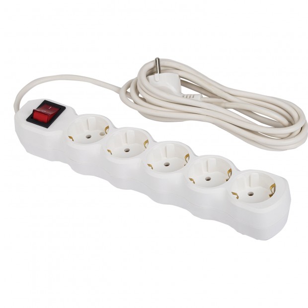Сетевой фильтр СУ10-005 5 розеток, с заземлением, выключатель, 16 А, 3 м, белый, 7044 Сетевой фильтр СУ10-005 5 розеток, с заземлением, выключатель, 16 А, 3 м, белый, 7044