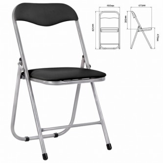 Стул складной для дома и офиса РС04, серебристый каркас, кожзам черный Стул складной для дома и офиса РС04, серебристый каркас, кожзам черный
