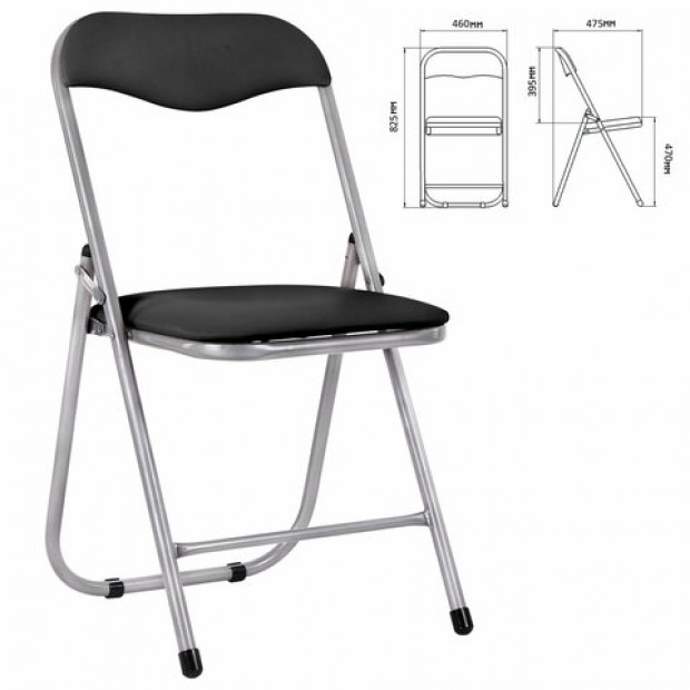 Стул складной для дома и офиса РС04, серебристый каркас, кожзам черный Стул складной для дома и офиса РС04, серебристый каркас, кожзам черный