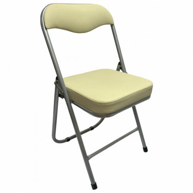 Стул складной для дома и офиса РС04К комфорт, серебристый каркас, кожзам бежевый Стул складной для дома и офиса РС04К комфорт, серебристый каркас, кожзам бежевый
