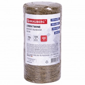 Шпагат льняной банковский, диаметр 1,5 мм, длина 400 м, линейная плотность 1250 текс, BRAUBERG, 600115 Шпагат льняной банковский, диаметр 1,5 мм, длина 400 м, линейная плотность 1250 текс, BRAUBERG, 600115