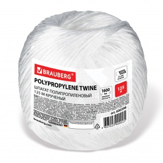 Шпагат полипропиленовый, длина 125 м, диаметр 2 мм, линейная плотность 1600 текс, BRAUBERG, 600398 Шпагат полипропиленовый, длина 125 м, диаметр 2 мм, линейная плотность 1600 текс, BRAUBERG, 600398