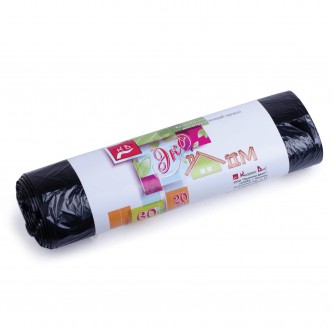 Мешки для мусора, 60 л, черные, в рулоне 20 шт., ПНД, 7 мкм, 60х70 см, эконом, КБ, 