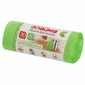 Мешки для мусора биоразлагаемые 30 л зеленые в рулоне 20 шт. прочные, ПНД 10 мкм, 50х60 см, LAIMA, 601400 Мешки для мусора биоразлагаемые 30 л зеленые в рулоне 20 шт. прочные, ПНД 10 мкм, 50х60 см, LAIMA, 601400