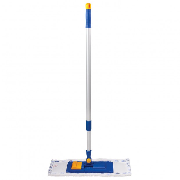Швабра с флаундером 40 см, телескопический черенок 130 см, резьба 1,6 см, микрофибра/абразив (ТИП К), LAIMA, 601462
